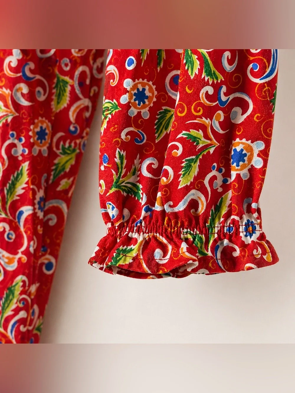 Hanna Andersson Girls Red Floral Swirl Cotton Dress Size 130 US 7/8‎
